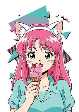 Anime Cat Girl with Ice Cream