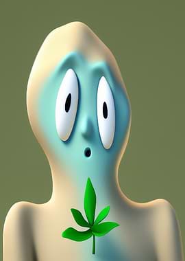 Surprised Cartoon Character with Leaf