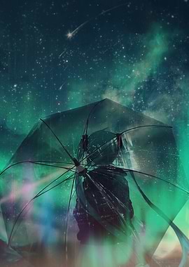 Girl Under Umbrella in Rain