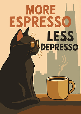 More Espresso Less Depresso Cat Poster