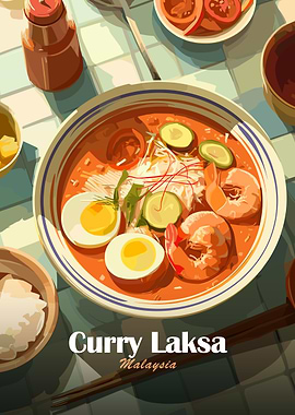 Curry Laksa Malaysia Food Illustration