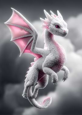 White and Pink Dragon in Clouds