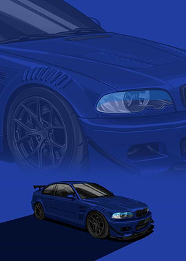 Blue BMW E46 M3 Illustration poster