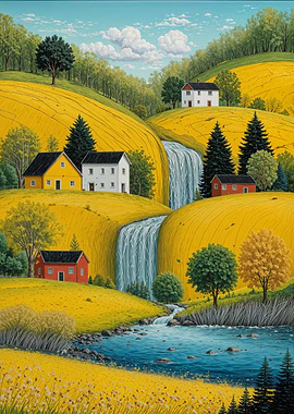 Idyllic Countryside Landscape with Waterfalls