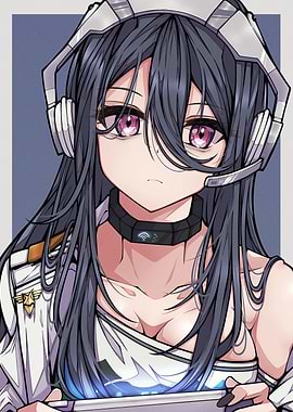 Anime Girl with Headset and Collar