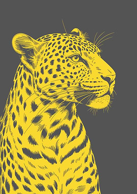 Yellow Leopard Portrait on Gray Background