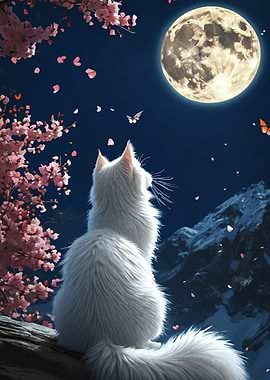 White Cat Under Moonlight