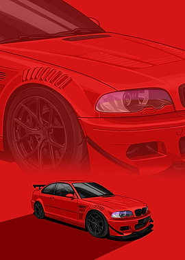 Red BMW M3 E46 Illustration poster