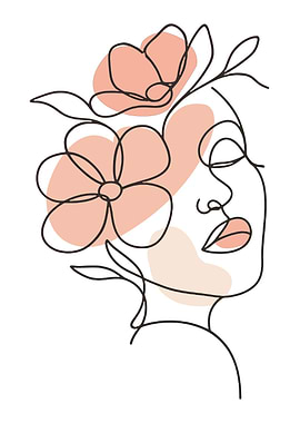 Woman's face with flowers line art
