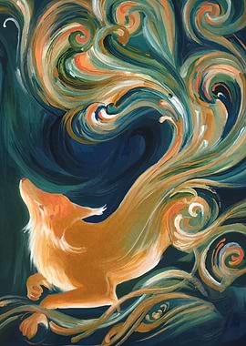 Fox in Swirling Dreamscape Painting