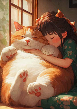 Girl Hugging a Big Orange Cat