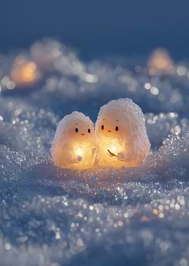 Cute Snow Creatures in Winter Landscape