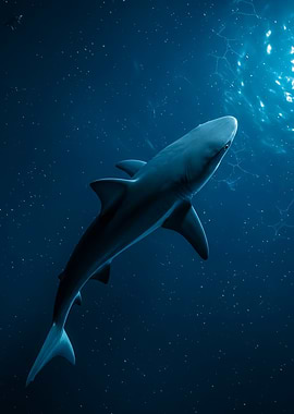Shark in Deep Blue Ocean