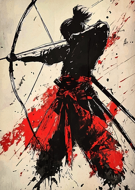 Samurai Archer in Ink Style