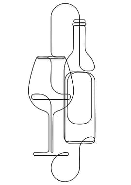 Wine Bottle and Glass Line Art