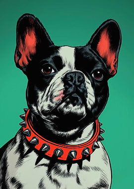 Boston Terrier with Spiked Collar