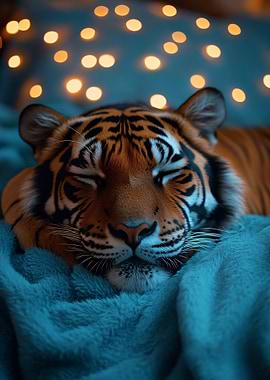Sleeping Tiger with Bokeh Lights