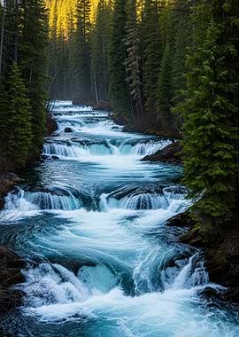 Cascading River Through Forest
