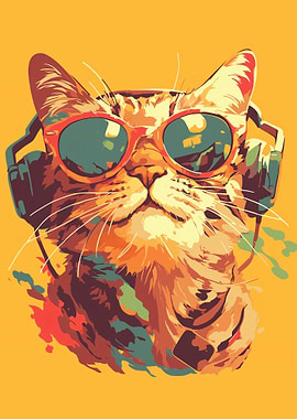 Cool Cat with Headphones and Sunglasses