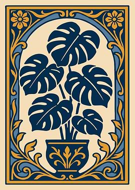 Monstera Plant Art Nouveau Illustration