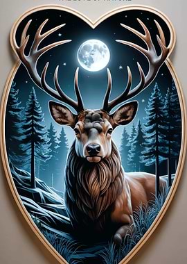 Majestic Deer in Moonlight Framed Art