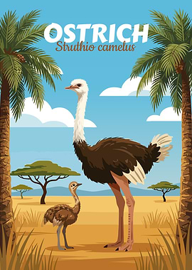 Ostrich and Chick in Savannah