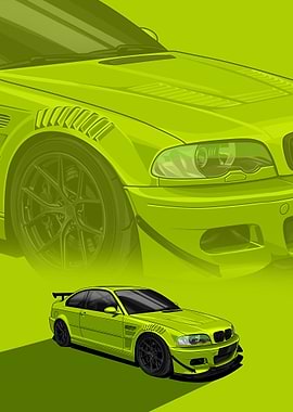 Lime Green BMW E46 Illustration poster