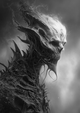 Monochrome Demon Skull Creature