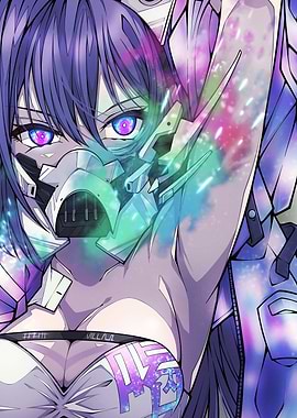Anime Girl with Mask and Cyberpunk Elements