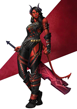Red-skinned demon woman with large sword