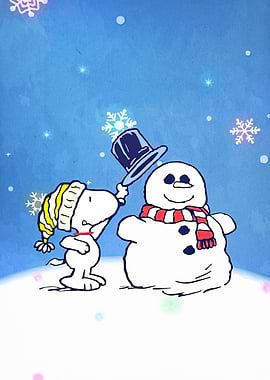 Snoopy and Snowman Winter Scene