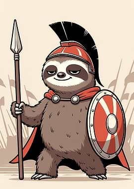 Sloth Spartan Warrior Cartoon Illustration