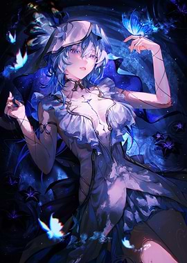 Blue-haired woman with butterflies digital art