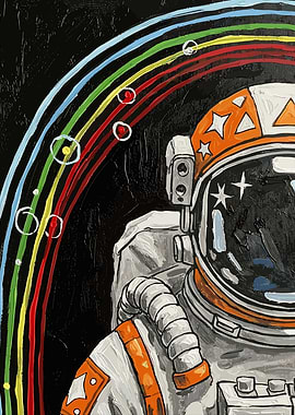 Astronaut with Rainbow in Space Painting