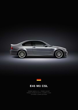 BMW E46 M3 CSL Car Poster