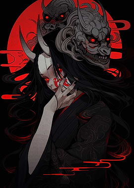 Demon Girl with Oni Masks