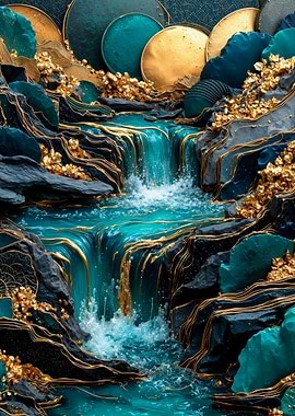 Teal and Gold Waterfall