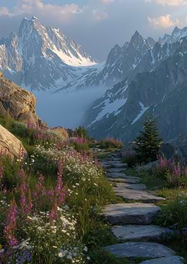 Waterfall Stone Path Morning