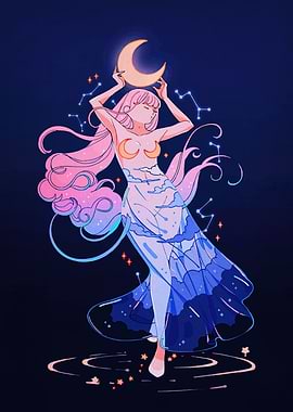 Celestial Woman with Moon and Stars