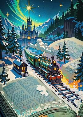 Winter Train Journey Through a Book