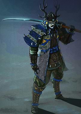 Samurai Warrior with Antler Helmet