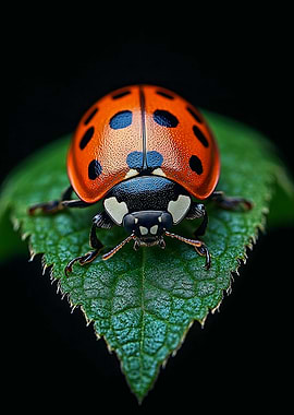 Ladybug on Leaf Macro Shot