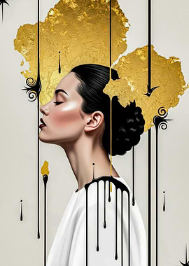 Elegant Woman with Gold and Black Accents