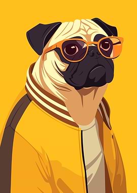 Cool Preppy Pug with Sunglasses Minimalist Dog Art