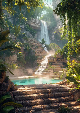 Overgrown Waterfall Stone Path