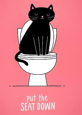 Black cat on toilet bowl