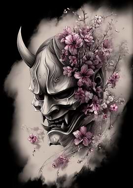 Oni Mask with Cherry Blossoms