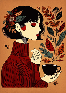 Autumnal Woman with Coffee