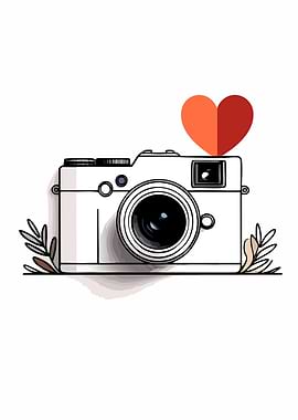 Camera with Heart and Leaves