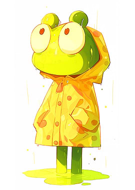 Frog in Yellow Raincoat Illustration